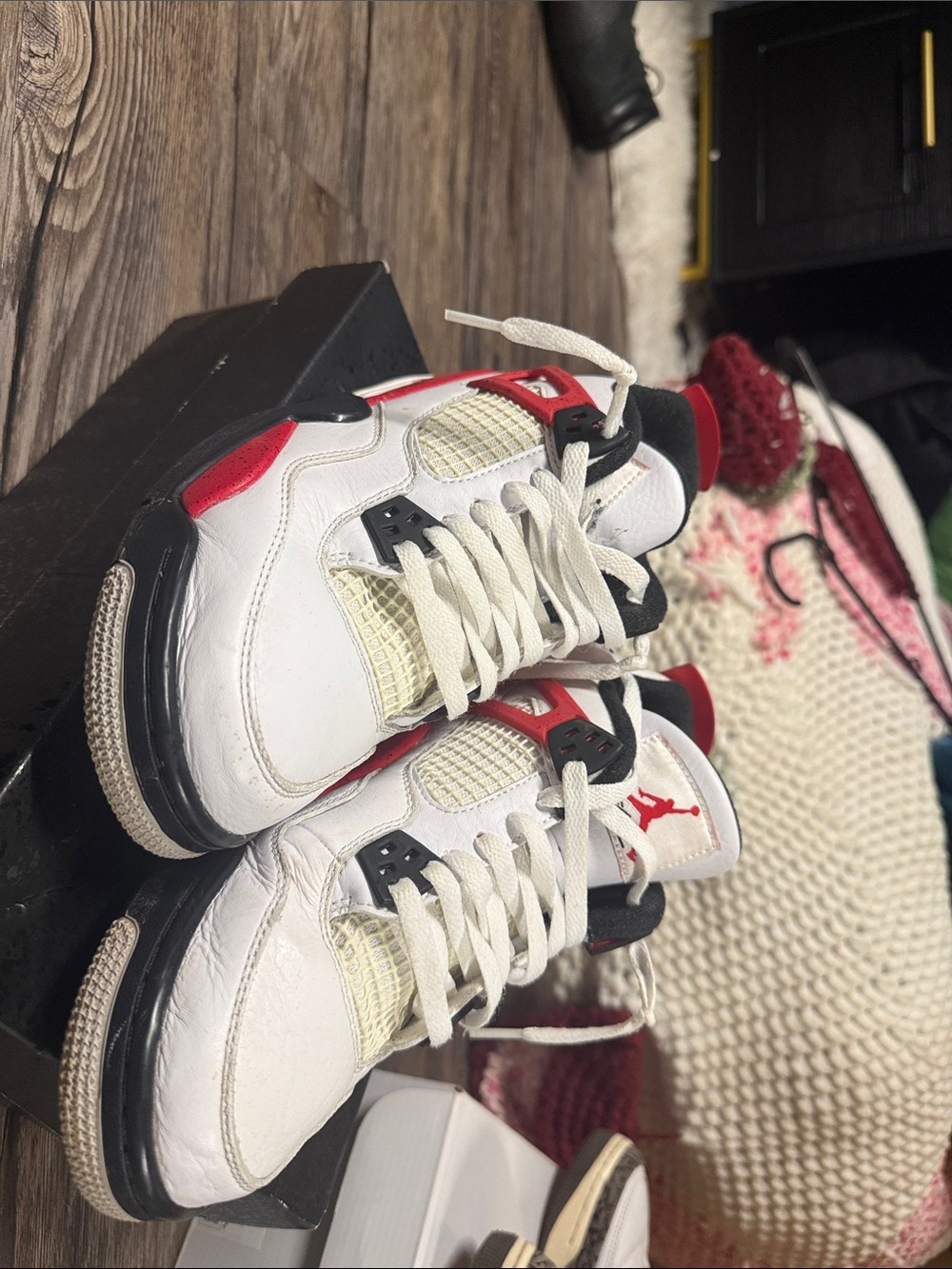 Jordan Kids White and Red Retro Basketball Sneakers